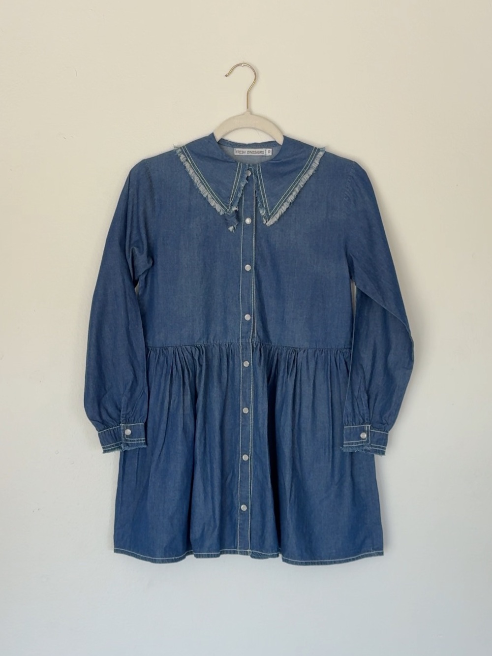 Fresh Dinosaurs Kids Rodeo Surf Frayed Collar Denim Button-Front Dress - Size 10